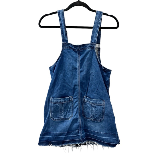 American Eagle Denim Jean Overalls Mini Dress Jumper Raw Hem Size XS Blue Casual - Picture 4 of 5